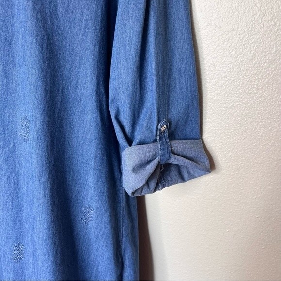 Nurture Chambray Denim Roll Tab Sleeve Embroidered Blue Shift Dress Women XL - Picture 6 of 16